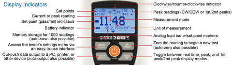 TT01 Cap Torque Tester With 100 LbFin Capacity, Adjustable Posts And Jaws, Automatic Data Output And Zeroing, First And Second Peak Detection For Slip And Breakaway Torques In Tamper Evident Closures. display screen