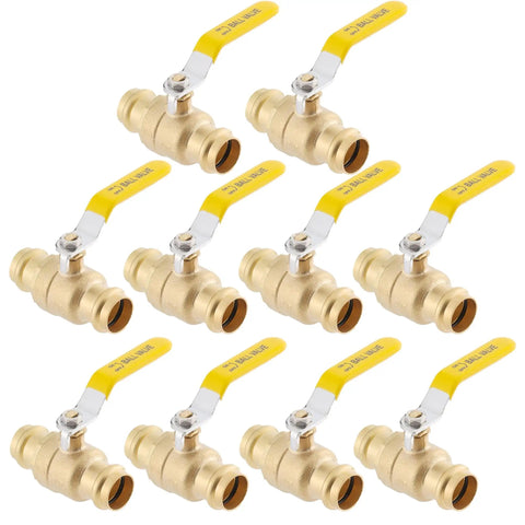 Ten-pack of Three Quarter Inch Press Ball Valve With EPDM O-Rings One Quarter Turn Full Port Shut Off For Copper Tubing Connections