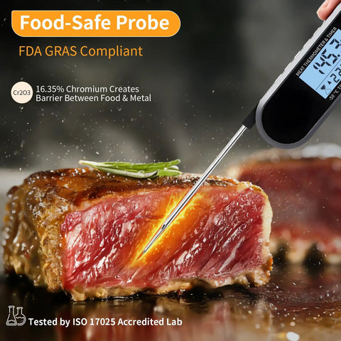 Digital Meat Thermometer With Countdown Timer For Kitchen And Outdoors, Ultra Fast 3-Second Readings testing steak doneness