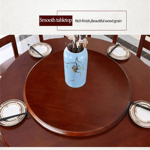 Wooden Dining Table Turntable With 360 Degree Rotation And Silent Smooth Glide Lazy Susan as centerpiece on round table.