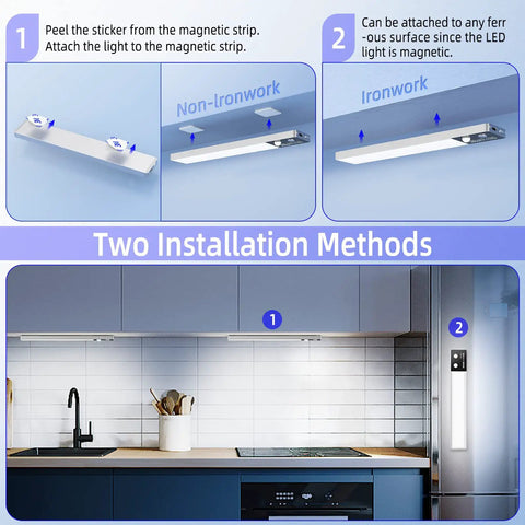 Motion Sensor Closet Lights With LCD Display 40 LED Rechargeable Dimmable Battery Operated Cabinet Lights installation methods