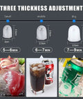 Heavy Duty Countertop Ice Maker With Two In One Cold Water Dispenser and Quick Chill Tech showing three ice sizes and thickness options.