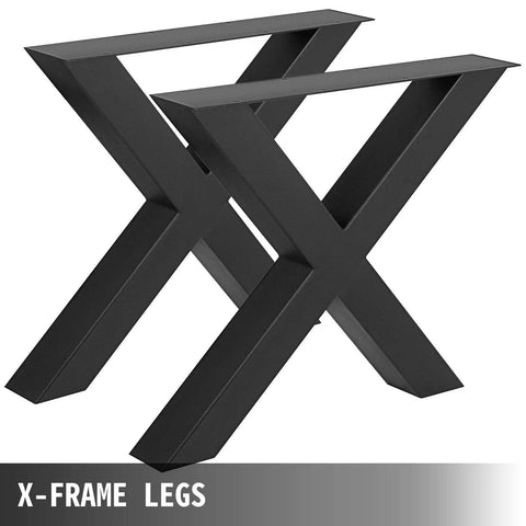 Beefy Pair of Heavy Duty Steel Table Legs, 28 Inch High by 31 Inch Wide X Frame 3.1 Inch Square Box Legs, Black Powder Coated Industrial Dining