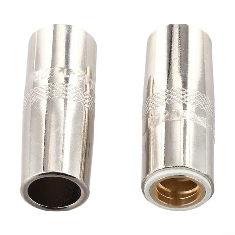 Premium 5-Pack 5/8 Inch Threaded Mig Gas Nozzles For Lincoln Welders 350 Amp Copper Torch Parts showing two metal nozzles.