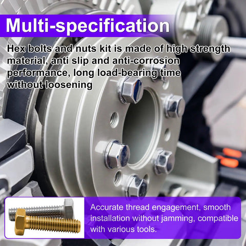 Hex bolts attached to machinery, part of 900-Piece Hex Bolts And Nuts Kit In 304 Stainless Steel With 1/4-20 screws, anti-corrosion