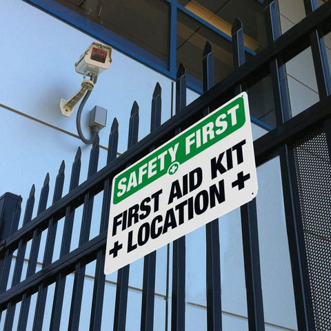 First Aid Kit Location Warning Sign 8x12 Metal Marker Plaque For Factory Construction Workshop Warehouse Garage Entry