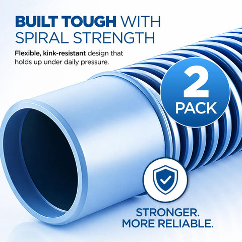 Close-up of Heavy Duty 1.5 Inch Pool Filter Hose Kit 6 Ft 2 Pack With Reinforced Cuffs emphasizing spiral strength and reliability.