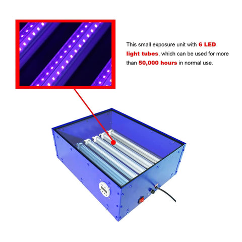 UV Exposure Unit For Silk Screen Printing 16 By 20 Inch Light Box With Six 12W LED Tubes Blue 395nm 110V 60W Pro Grade Durable Aluminum Housing