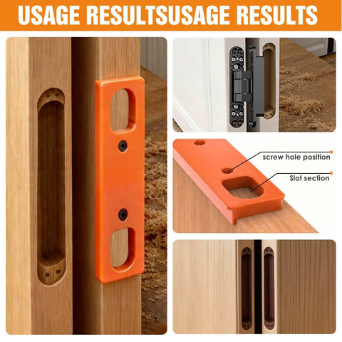 Heavy Duty 6 Inch Hidden Door Hinge Jig with orange template installed for concealed cabinet hinges alignment.