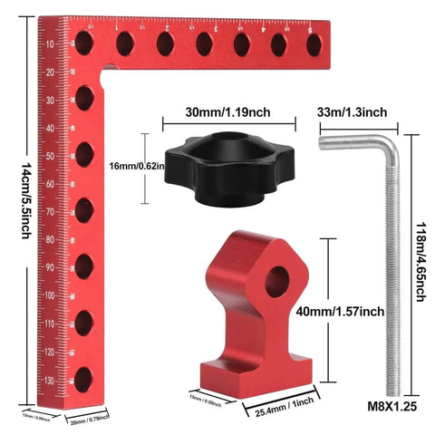 Four Pack 5.5 Inch Corner Clamps for Woodworking, 90 Degree Right Angle Clamps with Aluminum Alloy Positioning Squares shown in parts.
