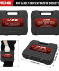 Heavy Duty Lug Nut Remover And Bolt Extractor Set One Half Inch And Three Eighth Inch Drive Tough blow-molded case