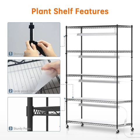 Beast 5 Tier Indoor Plant Stand With Grow Lights Long Forty Seven Inch 71 Inch High Plant Shelf details and features.