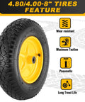 Beefy 16 Inch Pneumatic Wheelbarrow Tire And Wheel Set With 4.80/4.00-8 Size And 5/8 And 3/4 Inch Bearings side view