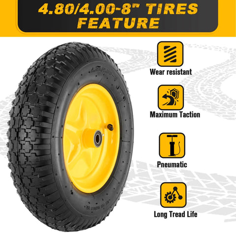 Beefy 16 Inch Pneumatic Wheelbarrow Tire And Wheel Set With 4.80/4.00-8 Size And 5/8 And 3/4 Inch Bearings side view