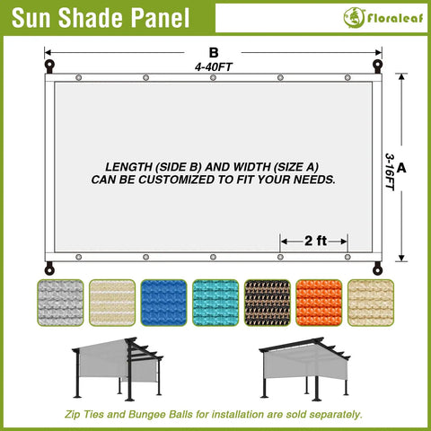 Universal Pergola Shade Cover Replacement Canopy For Deck Patio Porch Backyard Gazebo With Grommets And Weighted Rods Heavy Duty 240GSM Outdoor Sun Shade Cloth In Beige Blocks 90 Percent UV Rays And Keeps Breeze Flowing with customizable sizes diagram