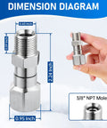 360 Degree Swivel Pressure Washer Fitting Three Eighths NPT Thread For Up To 5000 PSI Keeps Hose From Tangling No Fuss Kink Free Universal Connector For Easy Spraying And Smooth Cleaning, 3/8 NPT male stainless steel dimension diagram