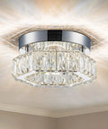 6.3 Inch Crystal Ceiling Light Fixture Mini Square Chandelier With Sparkling K9 Crystals And Stainless Steel Trim In 6500K Cool White LED Flush Mount