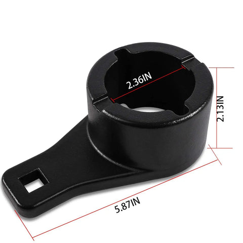 Crankshaft Damper Pulley Holding Tool With 2 Crank Bolts for Toyota and Lexus, black metal, dimensions shown, front angle view