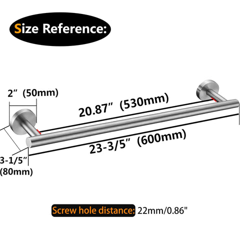 Brushed Nickel 24 Inch Towel Bar Wall Mounted Rack Made From SUS304 Stainless Steel No Fade Fingerprint Resistant Modern Bathroom Towel Holder