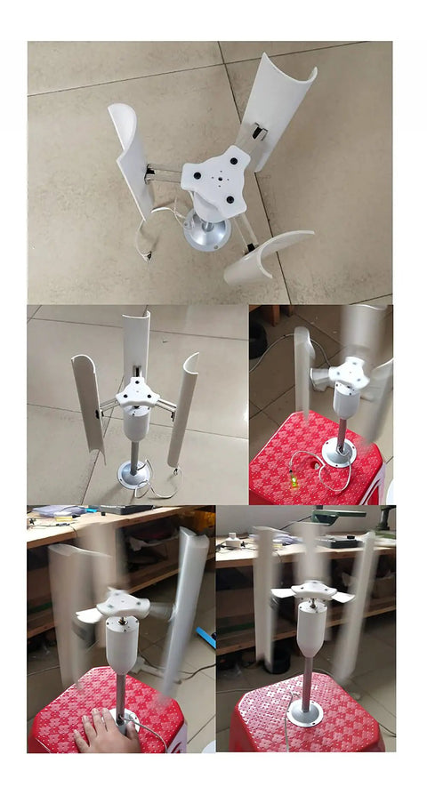 Vertical Axis Wind Turbine Kit With Three Phase Permanent Magnet Generator For Home DIY Wind Power Model PVC Blades in motion