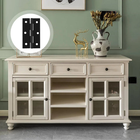 Image of Rock Solid Black Butt Hinges Set of 12 For Interior Doors and Cabinetry mounted on a white cabinet.