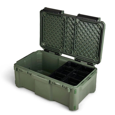 GoNow Box Waterproof Gear Storage Heavy Duty Outdoor Utility Container With Tray And Dividers for Tools and Accessories, open view