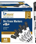 40 Count Black Dry Erase Markers With Low Odor Ink And Chisel Tip For Classrooms And Offices shown in packaging and individual markers