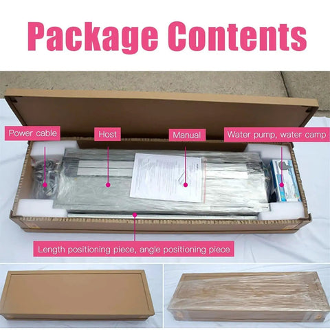 Rock Solid Electric Plastic Hot Bender And Acrylic Bending Press With Adjustable Heat Settings And Fast Chill Water Cooling For Perfect Pvc Angles And Knockout Storefront Displays package contents including power cable and manual.