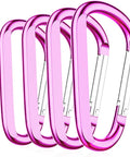 Four pink carabiners aligned vertically, featuring the Pink Carabiner Key Clip With Spring Loaded Gate Aluminum 7075 D Ring Hook Buckle