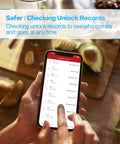 Checking unlock records on phone for smart door lock handle with fingerprint biometric security for bedroom home and office use
