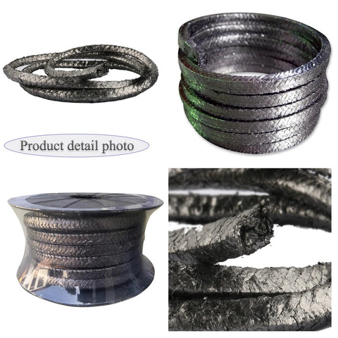 Graphite braided compression packing for pump glands or valve stems; 0.47 in diameter; 101 ft length; coils and spool