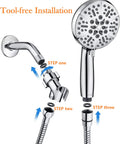 Tool-free installation steps for Handheld High Pressure Rain Shower System With Full Body Coverage, 60 Inch Hose, Adjustable Brass Joint Holder.