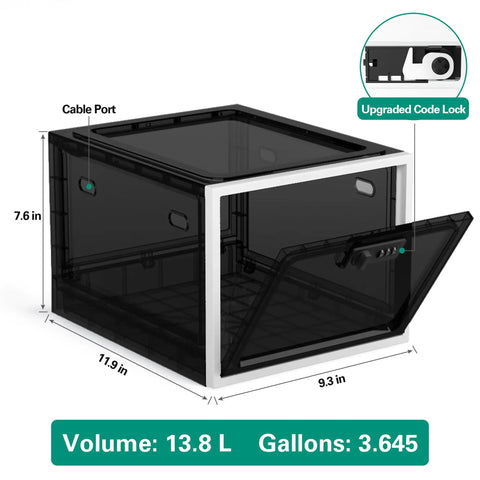 Lockable Medication Storage Box With Code For Medicine And Personal Items Ideal For Dorm Home Or Office Keeps Meds And Phone Safe From Kids Fridge Black, showing dimensions and cable port