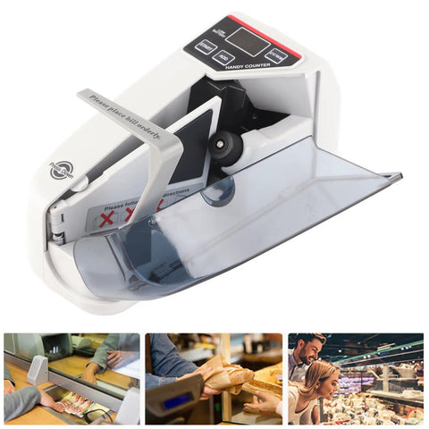 Portable Handheld Mini Cash Counting Machine for Bills and Currency On the Go with rubber counting wheel and display screen