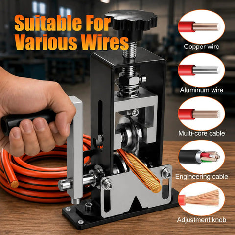 Badass Heavy Duty Wire Stripping Machine with hand crank, stripping copper and aluminum wire for electricians.