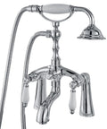 Clawfoot Tub Faucet With Handheld Spray And Spout, Double Lever Bathroom Mixer Tap in chrome, vintage Victorian style, deck mount