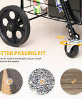 Close-up of 360° swivel wheel on Go-To Grocery Cart With 360 Degree Swivel Front Wheels And 100 Lb Capacity, Collapsible Utility Cart