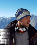 Man wearing Unisex Microfiber Neck Warmer Face Mask For Cold Weather Outdoors Bandana Style Gaiter with mountains in background