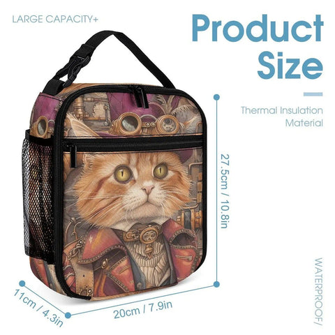 Insulated Lunch Bag For Women With Side Pocket And Durable Zippers Keeps Food Fresh All Day Water Resistant Oxford Fabric Easy Clean Liner On The Go Tote For Work School And Travel featuring cat design