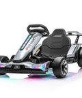 Silver 24V Electric Drift Go Kart With Dual 800W Motors 10Ah Battery featuring 5 lighting modes and adjustable seat for kids