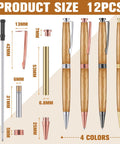 12 Pack 7mm Trimline Twist Pen Kit With Refills For Wood Turning Slimline Pen Making Supplies shown in 4 colors and components