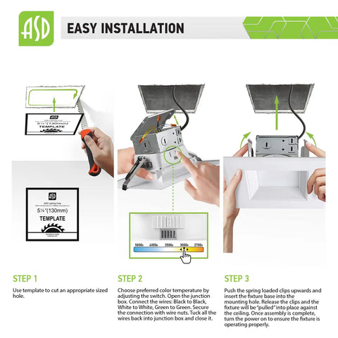 Steps to install 12 Pack 6 Inch LED Square Recessed Light With Integrated Junction Box Easy Install No Fuss Slim Low Profile