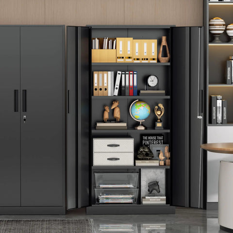 72 Inch Heavy Duty Metal Garage Storage Cabinet With Doors And Shelves Tall Lockable Tool Cabinet For Home Garage Or Office Durable Steel Construction With Scratch Resistant Powder Coat Extra Wide Storage For Big Tools And Quick Access