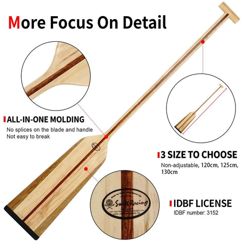 Flat Dragon Boat Paddle With T Handle 120cm Lightweight Wooden Oar For Dragon Boat Racing Pine And Acacia Wood Construction