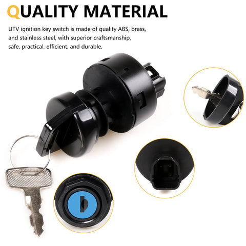 Ignition Key Switch For Ranger 1000 XP 1000 ATV UTV 4 Pin 3 Position Off Run Start Replacement Kit, black and silver design with key and sockets