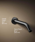 Components Wall Mount Bath Spout Non Diverter Matte Black Finish With NPT Connection, 9-7/16 in spout, labeled dimensions