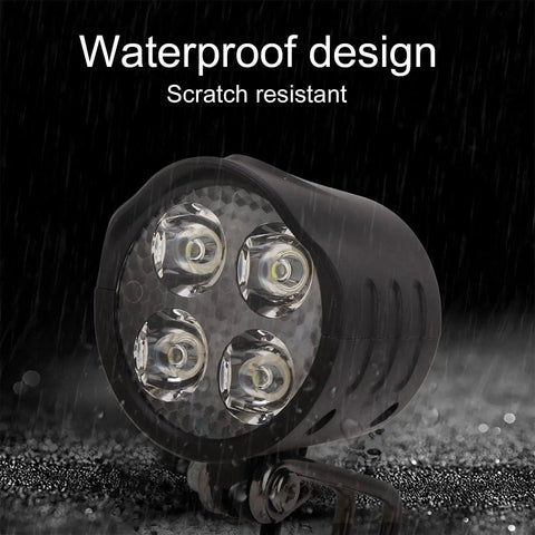 Bright LED Headlight For Electric Bikes And Scooters With Built In Horn Four LED Front Lights in rain, waterproof