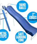 Backyard Play Set With 6 Foot Wave Slide, 6 Stations, And Room For Up To 8 Kids, Kid Friendly Design, Easy Assembly Galvanized Steel Swing Set For Kids, 192 Inch Long By 104 Inch Deep By 74 Inch High, Durable Welded Frame with slide features