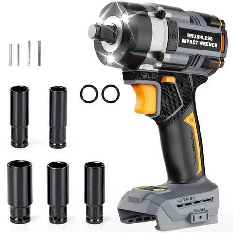 Half Inch Cordless Impact Wrench Compatible With DeWalt 20V Max Batteries High Torque For Heavy Duty Jobs, tool only