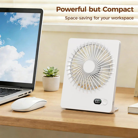 Tiny But Mighty Portable Desk Fan Battery Operated and Rechargeable, Ultra Quiet 180 Degree Tilt Folding Personal Fan on desk